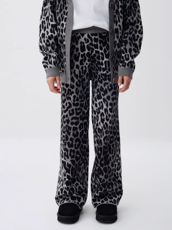 Леопардовые вязаные брюки для девочек, разноцветный, арт. 11713