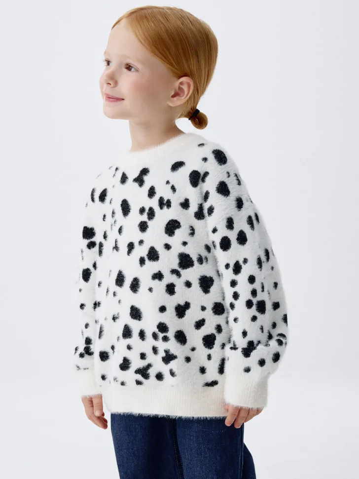 Пушистый джемпер оверсайз с принтом для девочек, разноцветный, арт. 11718