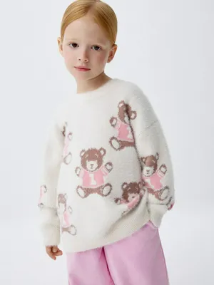 Пушистый джемпер оверсайз с принтом для девочек, арт. 11719