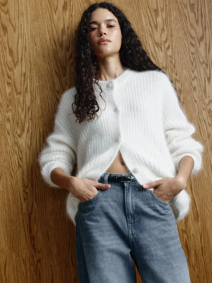 Кардиган из смесовой шерсти ангоры, белый, арт. 11721