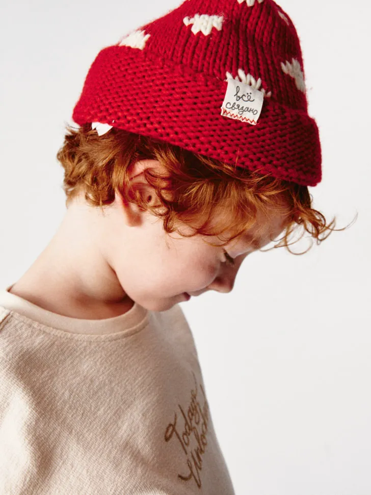 Вязаная шапка с принтом для мальчиков, красный, арт. 11725