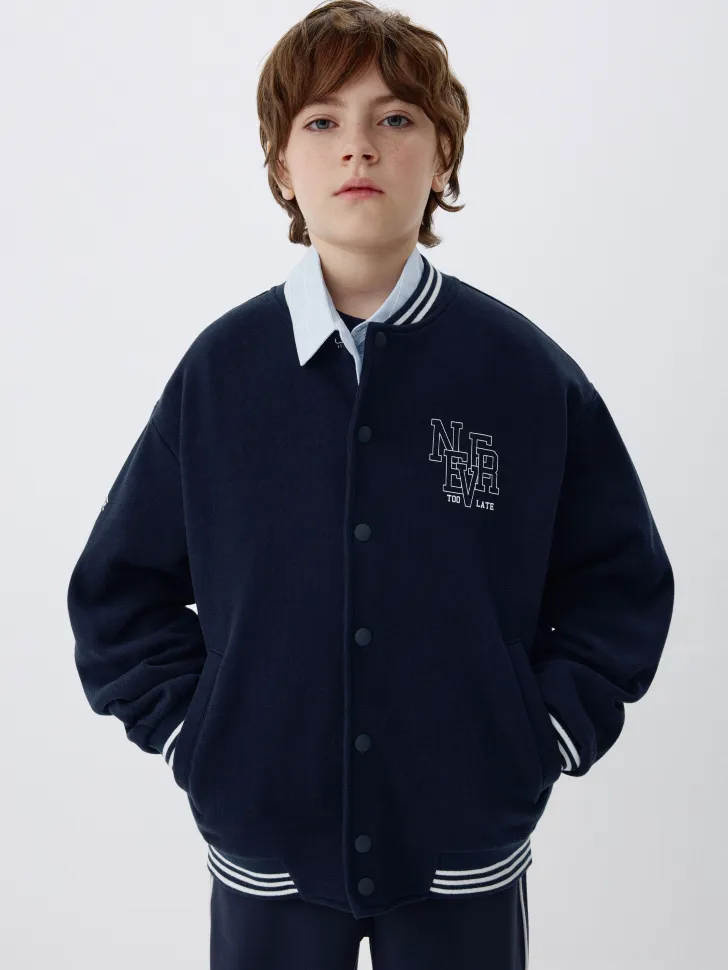 Бомбер в стиле преппи детский, синий, арт. 11771