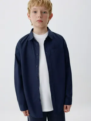 Хлопковая рубашка оверсайз для мальчиков, синий, арт. 11772