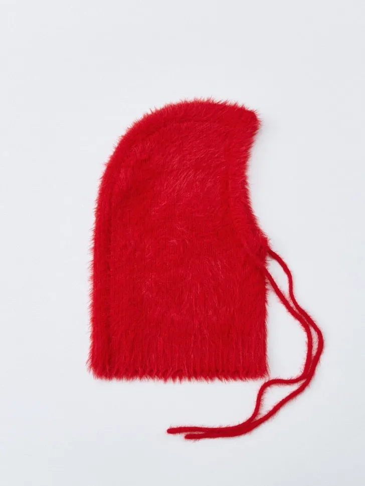 Пушистый капор с завязками для девочек, красный, арт. 11836