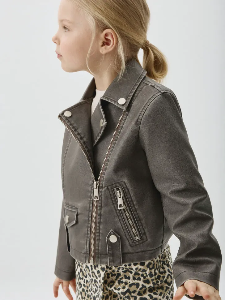 Короткая куртка-косуха винтажная для девочек, серый, арт. 11845