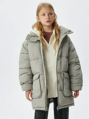 Зимняя стеганая куртка с трикотажным капюшоном для девочек, арт. 11851