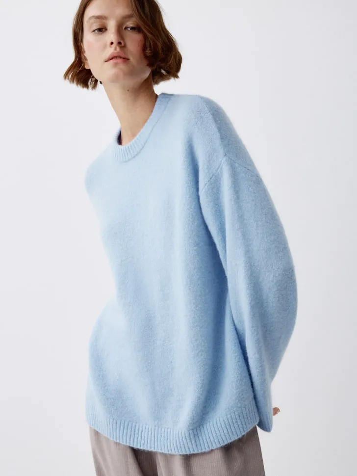Вязаный джемпер из смесовой шерсти, голубой, арт. 11855