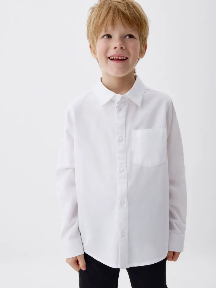 Хлопковая рубашка с карманом для мальчиков, белый, арт. 11864