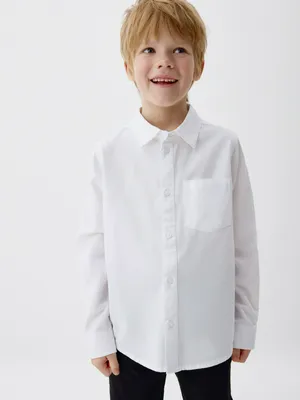 Хлопковая рубашка с карманом для мальчиков, белый, арт. 11864