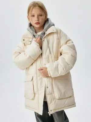 Зимняя стеганая куртка с трикотажным капюшоном для девочек, арт. 11869