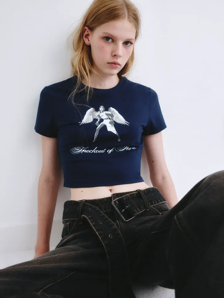 Укороченная футболка SELA Young, синий, арт. 11875