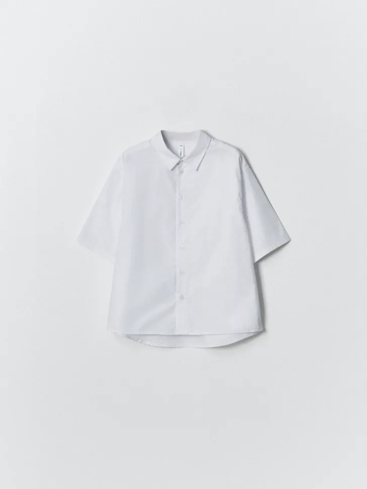 Рубашка оверсайз с коротким рукавом для мальчиков, белый, арт. 11936