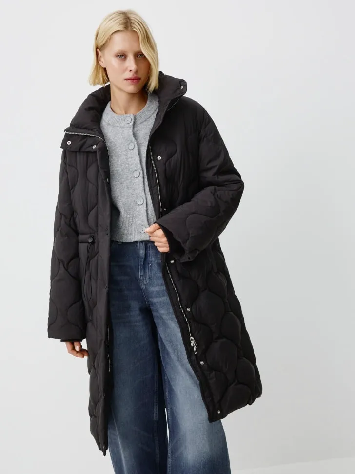 Стеганая удлиненная куртка с воротником, черный, арт. 11939