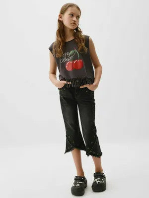 Джинсовые бриджи с люверсами для девочек, арт. 12022