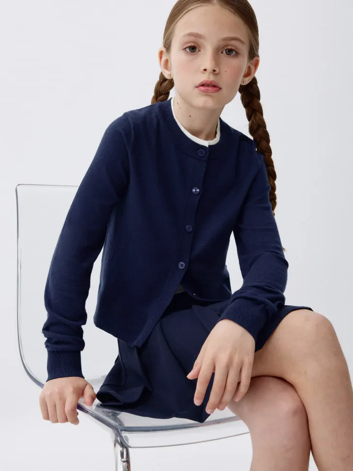Кардиган с двойным воротником для девочек, синий, арт. 12071