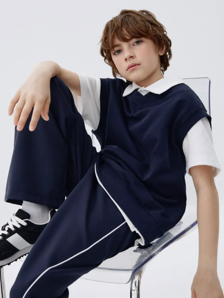 Трикотажный жилет оверсайз детский, синий, арт. 12093