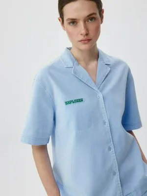 Рубашка оверсайз с эффектом стирки из тенселя и хлопка, арт. 12118