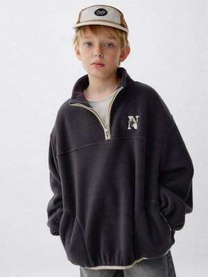 Толстовка оверсайз из флиса, темно-серый, бежевый, арт. N/A