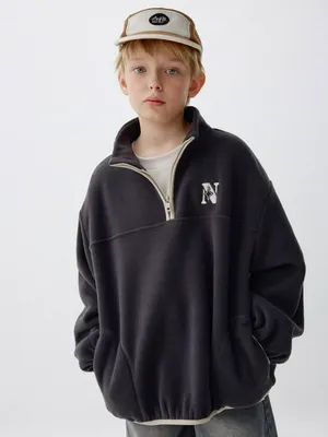 Толстовка оверсайз из флиса, темно-серый, бежевый, арт. N/A