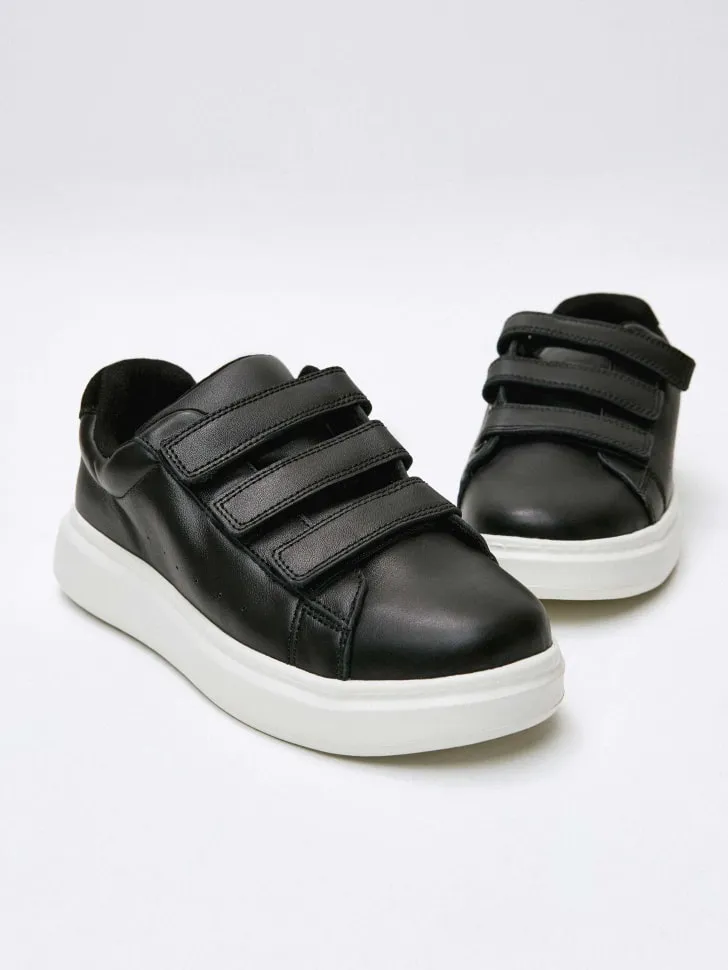 Кожаные кеды на липучках детские, черный, арт. 12131