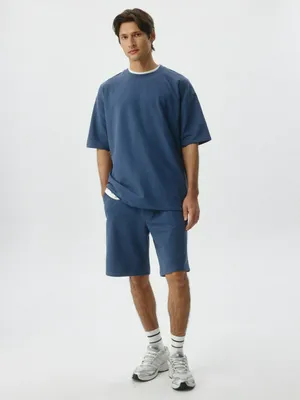 Трикотажный комплект из футболки и шорт, синий, белый, арт. ART-KIT-001