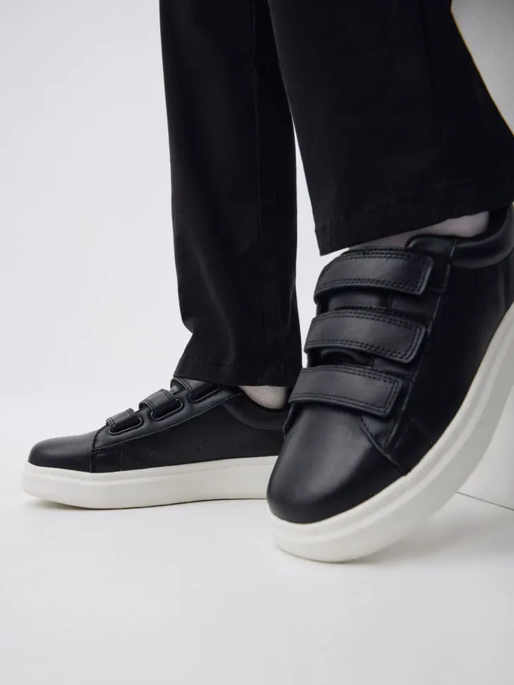 Кожаные кеды на липучках детские, черный, арт. 12151