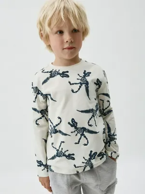 Лонгслив с принтом, молочный, синий, арт. N/A