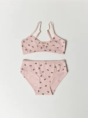 Набор из топа и трусов-слипов для девочек, розовый, черный, арт. 001