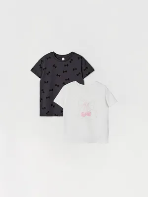Набор из 2 футболок с принтом для девочек, арт. 12414