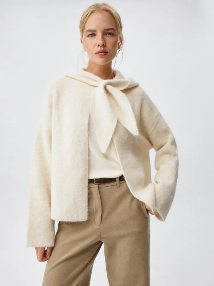 Кардиган с капюшоном с содержанием шерсти, бежевый, арт. 12423