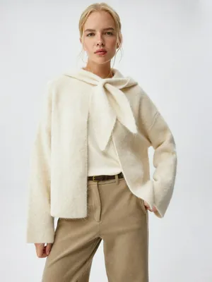 Кардиган с капюшоном с содержанием шерсти, бежевый, арт. 12423