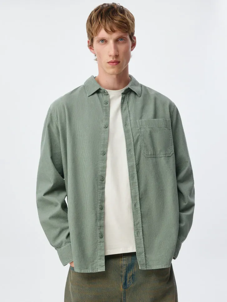 Вельветовая рубашка Regular Fit, зеленый, арт. 12428