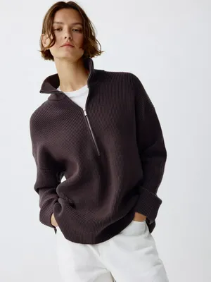 Вязаный джемпер с воротником-стойкой на молнии, арт. 12429