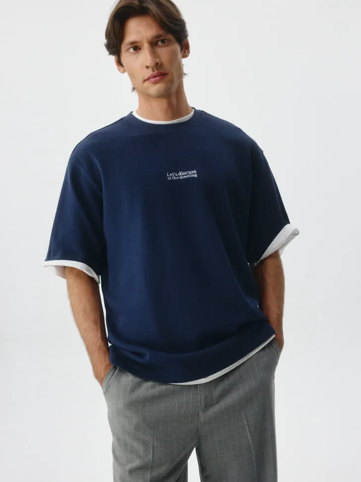 Футболка оверсайз с вышивкой, синий, арт. 12441