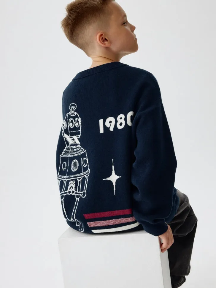 Вязаный джемпер для мальчиков SELA x Союзмультфильм, синий, арт. 12443