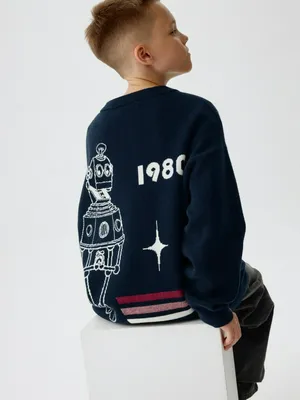 Вязаный джемпер для мальчиков SELA x Союзмультфильм, синий, арт. 12443