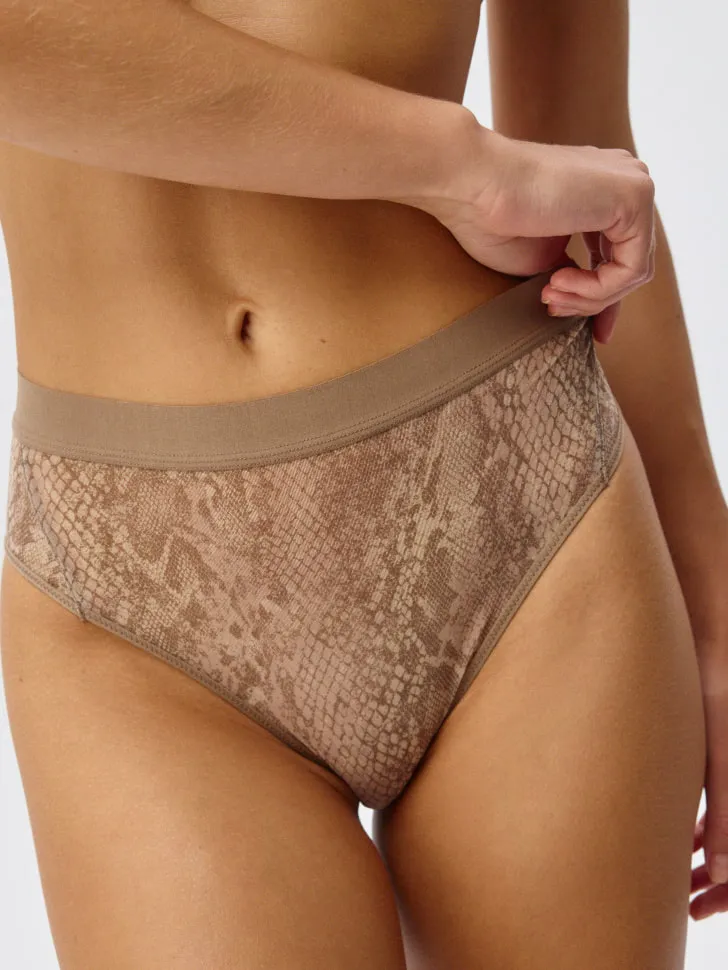 Трусы-слипы из сетчатой ткани с принтом, бежевый, арт. 12446
