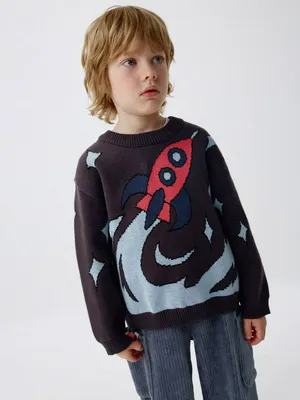 Вязаный джемпер оверсайз с принтом для мальчиков, арт. 12447
