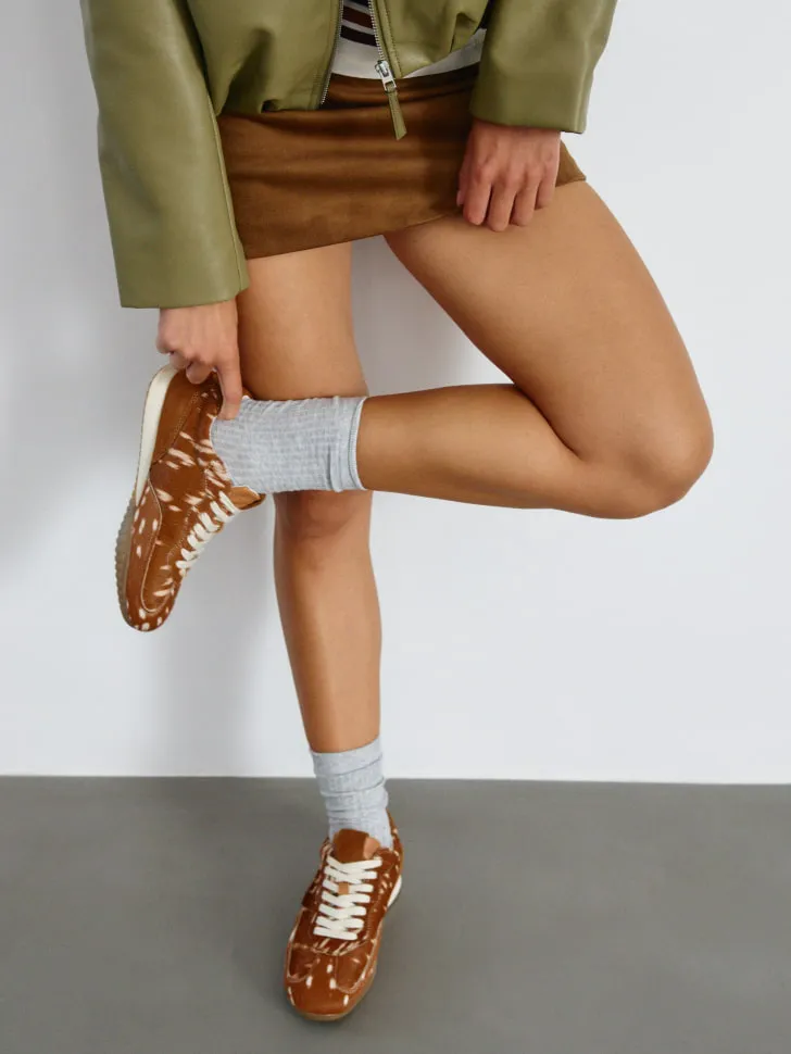 Кеды из меха пони и замши, коричневый, арт. 12453