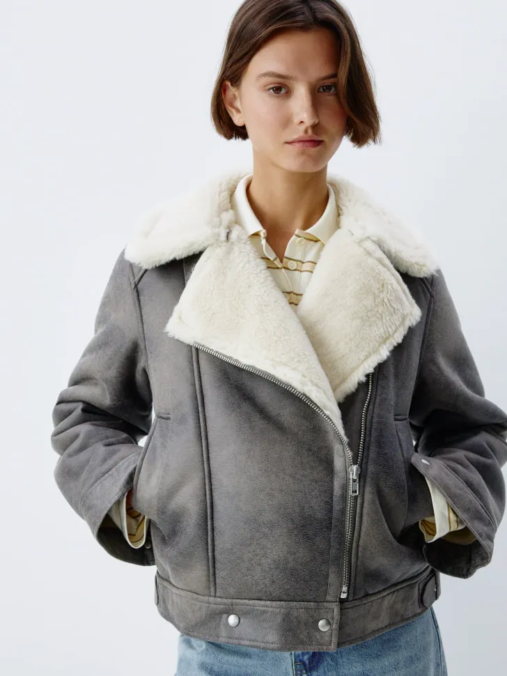 Базовая дубленка из искусственной кожи, серый, арт. 12456