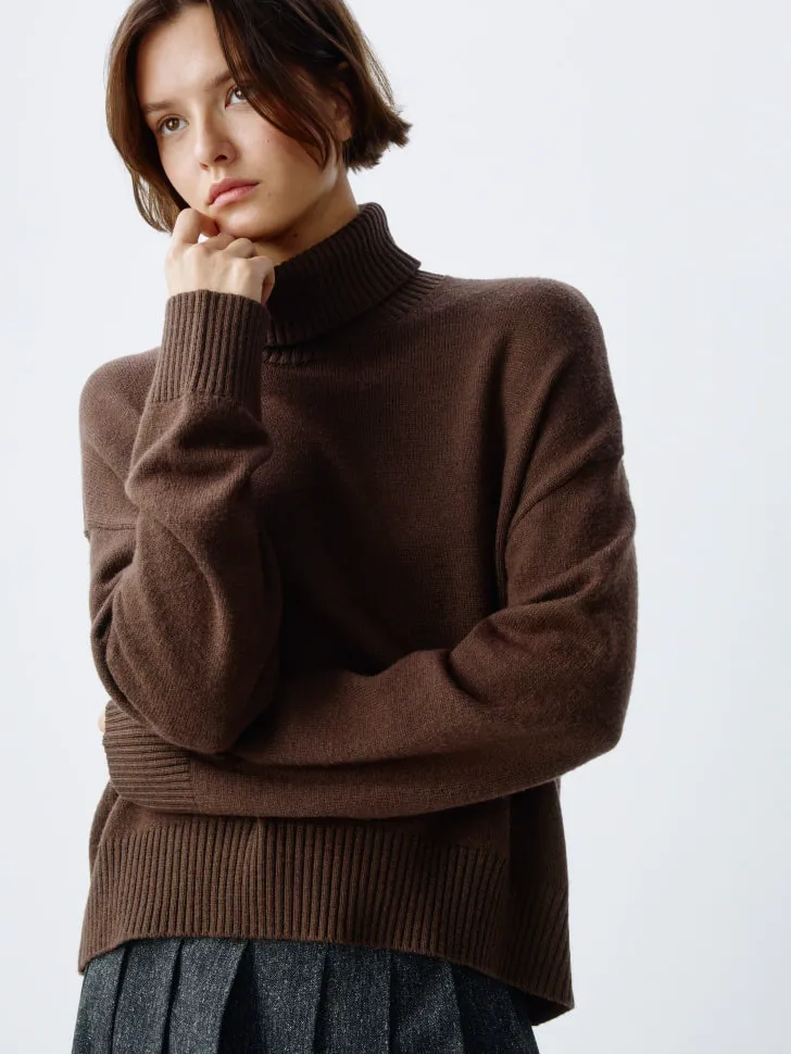 Джемпер оверсайз с шерстью, коричневый, арт. 12459