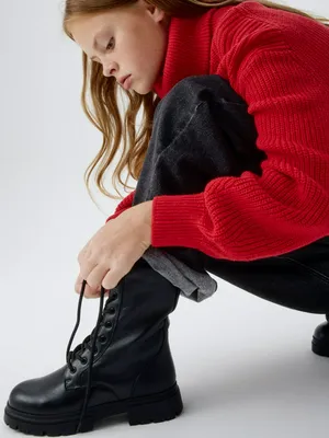 Кожаные ботинки со шнуровкой для девочек, арт. 12460