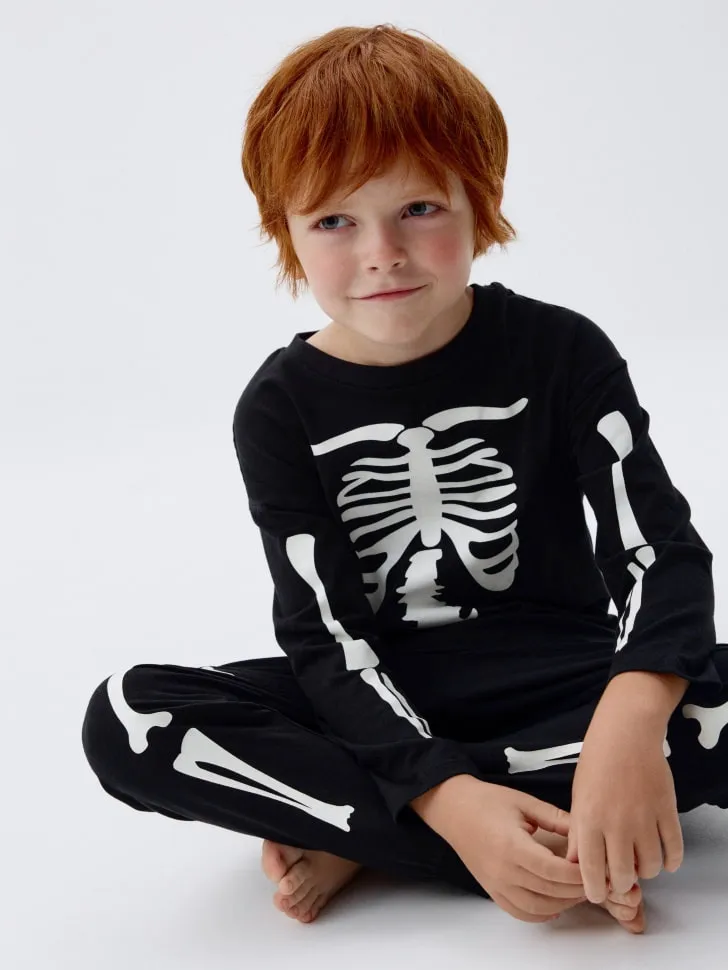 Пижама со светящимся в темноте принтом Halloween для мальчиков, черный, арт. 12465