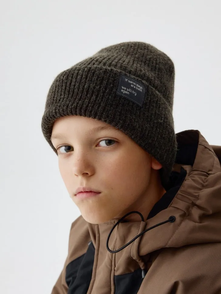 Детская шапка с шерстью, хаки, арт. 12468