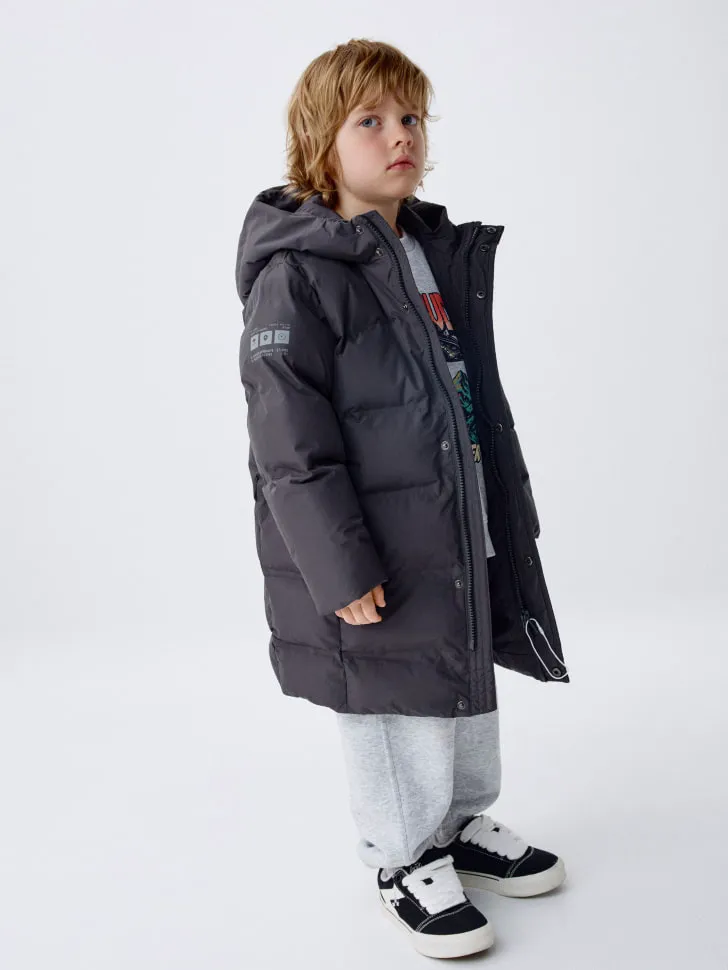 Зимний стеганый пуховик для мальчиков, серый, арт. 12472