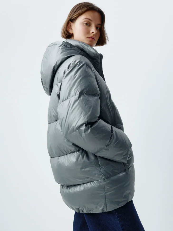 Дутая куртка с натуральным наполнителем из пуха, серый, арт. 12477