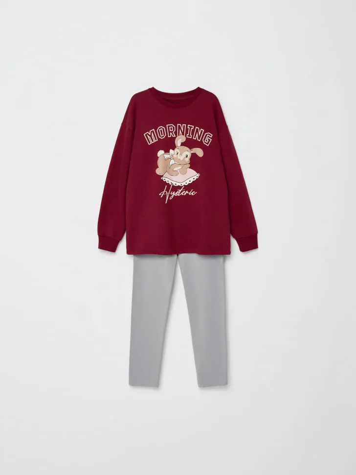 Пижама с принтом для девочек, бордовый, арт. 12482