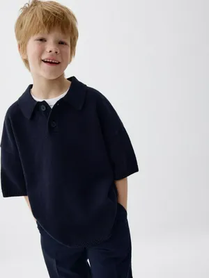Вязаное поло оверсайз с коротким рукавом для мальчиков, арт. 12556