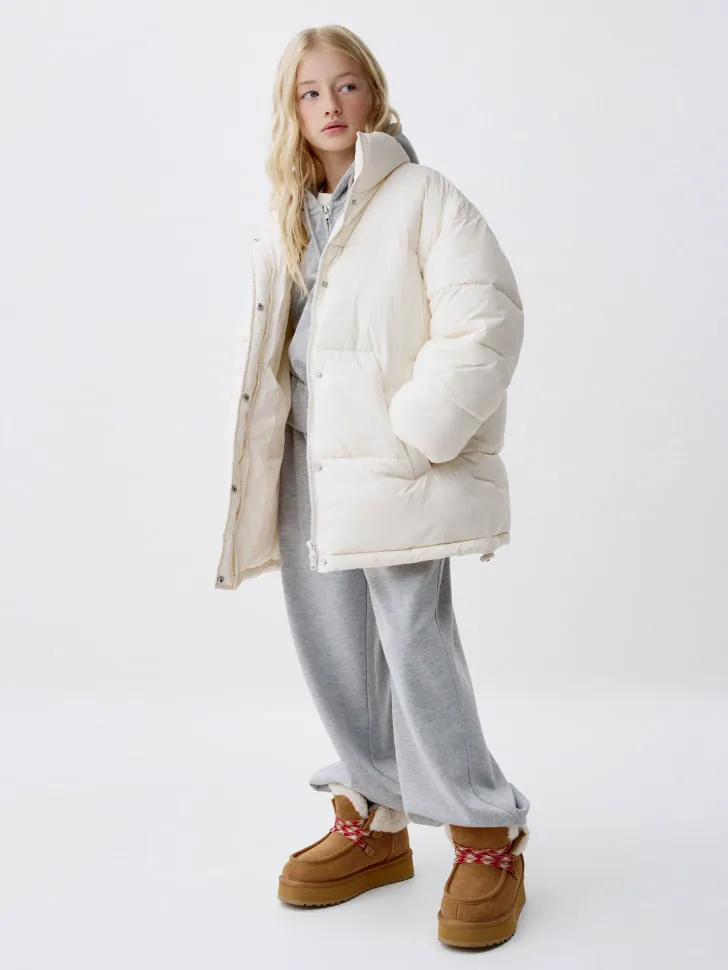 Зимняя куртка с воротником-стойкой для девочек, бежевый, арт. 12593