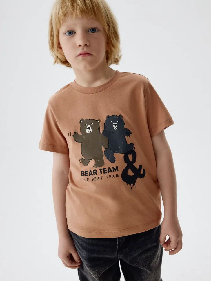 Футболка с принтом для мальчиков, бежевый, арт. 12601